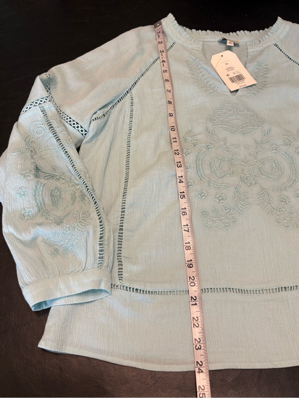 Wonderly Bath Blue Embroidered Women’s Cotton Blouse. Size M NWT - Picture 10 of 11